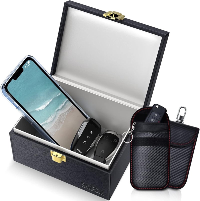 Samfolk Faraday Box with Faraday Bags for Car Keys, Car Key Signal Blocking Box, Keyless Entry Car Key Safe Protector Car Alarm Anti-Theft Shielding Cage - Image 1